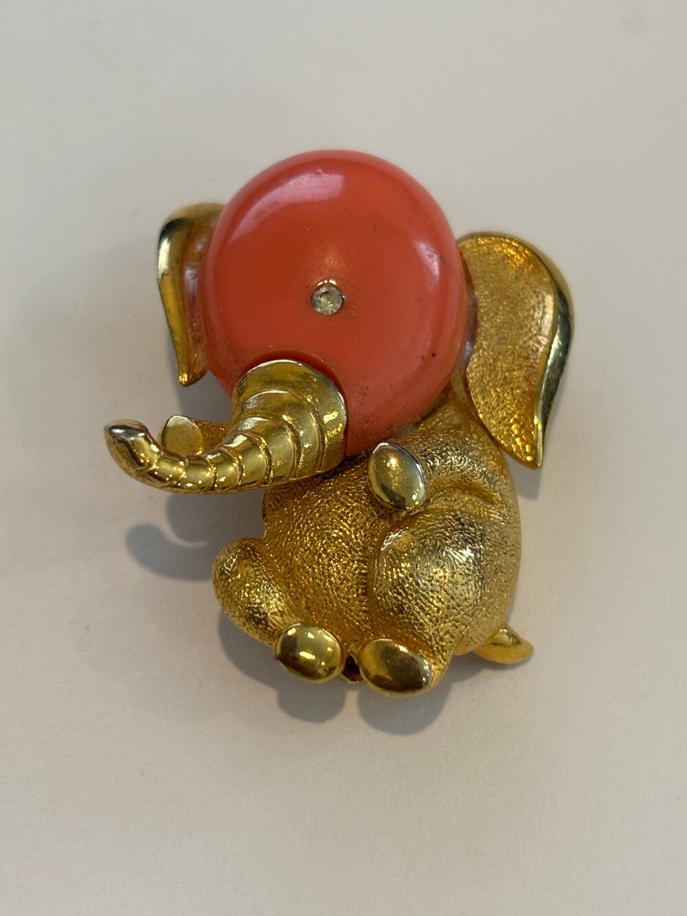 Vintage Marcel Boucher Elephant Brooch Goldtone Rhinestone Pin Signed Figural